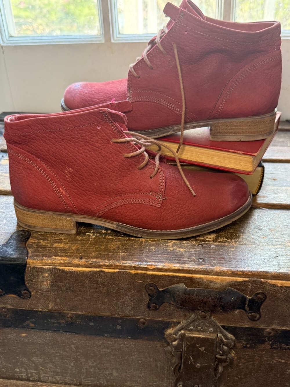 Josef Seibel Red Lace-Up Leather Boots - Women’s 39EU